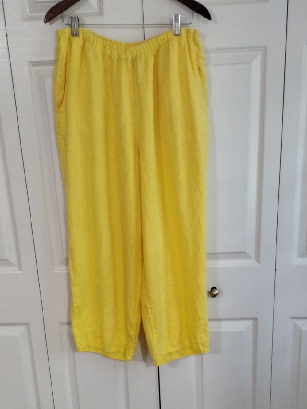 Flax Wide-Leg 100 Linen  Crop Pants in Yellow Size Medium Elast